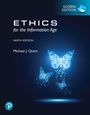 Text: "ETHICS for the Information Age, NINTH EDITION, Michael J. Quinn, GLOBAL EDITION". Blaues Schmetterlingsdesign.