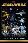 "STAR WARS" oben, "THE NEWSPAPER STRIPS" und "LEGENDS" unten. Comic-Illustration mit Figuren und Raumschiffen im Weltraum.