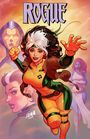 "ROGUE" in großen Buchstaben oben. Eine dynamische Comic-Illustration zeigt eine Frau in gelbem und grünem Kostüm.