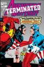 „TERMINATED“, „WHEN AVENGERS COLLIDE! THE DEMISE AND FALL OF THE AVENGERS WEST COAST!“ Zwei Superhelden im Streit.