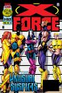 "X-Force", "The Unusual Suspects". Fünf bunte Figuren in heroischen Posen vor einer Verbrecherkartei. Comics-Stil.