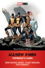 "Marvel Comics" und "ALL-NEW X-MEN YESTERDAY’S X-MEN". Illustration: Fünf Superhelden in gelb-blauen Anzügen, einer mit Flügeln.