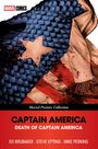 Logo: „MARVEL COMICS“. Text: „CAPTAIN AMERICA: DEATH OF CAPTAIN AMERICA“. Blutverschmierte Uniform.