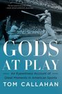„GODS AT PLAY“ – Bericht großer Momente im US-Sport von Tom Callahan. Illustration eines Baseballspielers.