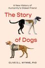 Text: "A New History of Humanity’s Oldest Friend. The Story of Dogs. CLIVE D.L. Wynne, PhD." Zwei ineinandergreifende Hundehälften.