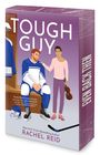 "TOUGH GUY" steht groß, darunter "Rachel Reid". Ein Eishockeyspieler sitzt, daneben eine Person mit Geige.