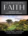 "UNDERSTANDING FAITH: Historical and Contemporary Readings." Unten ein Landschaftsbild mit grünem Hügel und Baum.