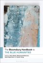 Text: „The Bloomsbury Handbook to The Blue Humanities“, bearbeitet von mehreren Autoren. Hintergrund: abstrakt, blau-beige.