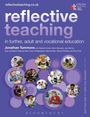 „reflectiveteaching.co.uk“, „reflective teaching“, „Jonathan Tummons“, „BLOOMSBURY“. Hintergrund: lila mit Fotos in Kreisen.