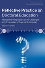„Reflective Practice on Doctoral Education“. Weißer Fragezeichen aus Punkten vor blauem Hintergrund.