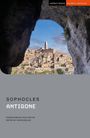 Texts: methuen drama, student editions, SOPHOCLES, ANTIGONE, translated by Don Taylor, edited by David Bullen. View of a historic city through a cave.