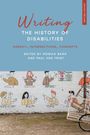 Schriftzug: "Writing the History of Disabilities". Wandmalerei mit gezeichneten Figuren und spanischen Grußworten.