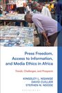 „Press Freedom, Access to Information, and Media Ethics in Africa. Trends, Challenges, and Prospects.“ Oben Männer beraten sich an einem Zeitungsstand.