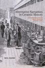 „Alternative Narratives in Ceramic History“ ist oben in großen Buchstaben zu lesen. Das Bild zeigt eine Szene in einem Keramikladen.