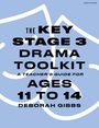 Text: "The Key Stage 3 Drama Toolkit: A Teacher’s Guide for Ages 11 to 14, Deborah Gibbs." Blau-weiße Masken-Illustration.