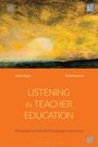 Titel: "Listening in Teacher Education". Autoren: Aksel Hugo, Eeva Raunela. Illustration mit gelben und orangen Tönen.
