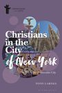„Christians in the City of New York“, „The Rise of the Postsecular City“. Logo, Kirchenarchitektur, Graffiti, Statue.