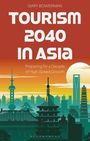 "TOURISM 2040 IN ASIA" von Gary Bowerman. Skyline mit Pagode und modernen Gebäuden im Hintergrund vor Sonnenuntergang.