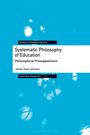 Buchtitel: Systematic Philosophy of Education. Autor: James Scott Johnston. Blau-weißer Hintergrund mit geometrischen Formen.