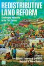 "Redistributive Land Reform: Challenging Inequality in the 21st Century." Farbenfrohe Illustration von Landarbeitern und Stadt.