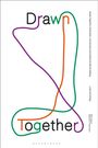 "Drawn Together" in großen Buchstaben, darunter farbige Linien in lila, grün und orange, eine moderne Illustration.