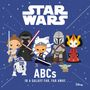 „Star Wars ABCs: In a galaxy far, far away...“ Illustration mit Charakteren und Sternenhintergrund.