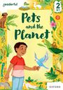Text: "Pets and the Planet", "2 Books in 1".   
Illustration eines Kindes mit Tieren und Pflanzen.
