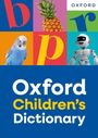 Text: „Oxford Children’s Dictionary“, „b“, „p“, „r“. Quadrate mit Ananas, Wellensittich, Roboter.