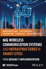 6G Wireless Communication Systems and Infrastructures in Smart Cities. Skyline mit leuchtenden Linien im Hintergrund.