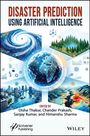 Großer Text oben: "DISASTER PREDICTION USING ARTIFICIAL INTELLIGENCE". Illustration von Naturkatastrophen und Technik.