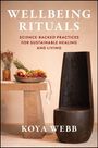 "WeLLBEING RITUALS" und "KOYA WEBB". Ein Holztisch mit Obstschale und ein dunkler, moderner Stuhl.