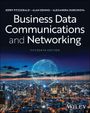 „Business Data Communications and Networking, Fifteenth Edition.“ Stadtansicht mit digitalem Netzwerk und Globe-Overlay.
