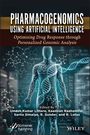 "PHARMACOGENOMICS USING ARTIFICIAL INTELLIGENCE" und "Optimizing Drug Response through Personalized Genomic Analysis". Moleküle und DNA umrahmen eine menschliche Figur.