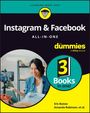 "Instagram & Facebook ALL-IN-ONE for dummies. 3 Books in one!" zeigt eine lächelnde Frau vor einem Smartphone.