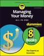 „Managing Your Money All-in-One for Dummies“ steht in fetter Schrift. Ein großes Dollarzeichen mit aufsteigendem Pfeil.