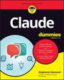 „Claude for dummies“ oben rot, unten gelb. Mit Symbolen von Sprechblasen, Diagramm und Glühbirne. Autor Stephanie Diamond.