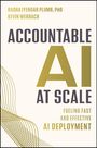 „ACCOUNTABLE AI AT SCALE“ in großen Buchstaben. Autoren: Radha Iyengar Plumb, Kevin Werbach. Abstrakte goldene Linien.