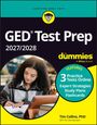 „GED Test Prep 2027/2028 für Dummies“ zeigt eine Frau beim Lernen. Logo oben mit Brille. Features: Tests, Strategien.