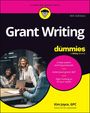 „Grant Writing for dummies“. Tipps wie „Create award-winning proposals“. Drei lächelnde Personen um einen Tisch.