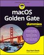Texte: "macOS Golden Gate", "for dummies", "Harness the benefits...", "Guy Hart-Davis". Illustration: Golden Gate Bridge bei Sonnenuntergang.