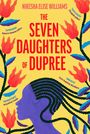 "The Seven Daughters of Dupree" von Nikesha Elise Williams. Silhouette einer Frau mit Blumen und Zöpfen auf gelbem Hintergrund.