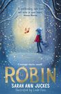 Zitat: „A spellbinding tale...“ von Struan Murray. Titel: „ROBIN“. Kind und Rotkehlchen in winterlicher Landschaft.