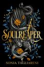 Text: "COVER TO BE REVEALED", "SOULREAPER", "SONIA TAGLIARENI". Goldener Schriftzug mit einem Schwert im Hintergrund.