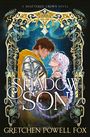 "Shadow and Son" in großen Buchstaben, darunter "Gretchen Powell Fox". Ein Paar in Rüstung und Kleid, verziert von floralen Mustern.