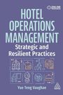"Hotel Operations Management: Strategic and Resilient Practices" von Yue Teng Vaughan. Moderne Icons auf lila Hintergrund.