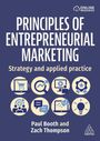 Text auf blauem Hintergrund: "Principles of Entrepreneurial Marketing." Acht Symbole, z.B. Einkaufswagen, Glühbirne.