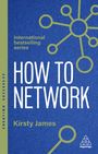 „International bestselling series. How to Network. Kirsty James.“ Blauer Hintergrund mit einem Netzwerk-Design.
