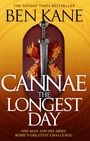 Titel: "Cannae: The Longest Day". Text: "One man and his army. Rome's greatest challenge.". Roter Schild, darauf ein Schwert.