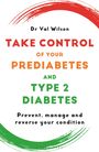 Buchtitel von Dr. Val Wilson: "Take Control of Your Prediabetes and Type 2 Diabetes." Farbige Pinselstriche oben und unten.