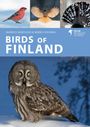 Text: "MARKUS VARESVOO & MIKKO OIVUKKA, BIRDS OF FINLAND, HELM WILDLIFE GUIDES". Oben kleine Fotos von Vögeln, unten eine Eule.